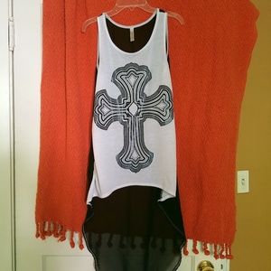 Long Flowy Cross Sleeveless Shirt